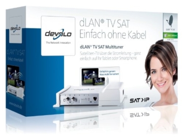 Devolo dLAN TV SAT Multituner (SAT Fernsehen/Radio über das Stromnetz auf Ihren TV oder mobiles Gerät, Full HD, kein Kabel verlegen, Powerline) weiß - 